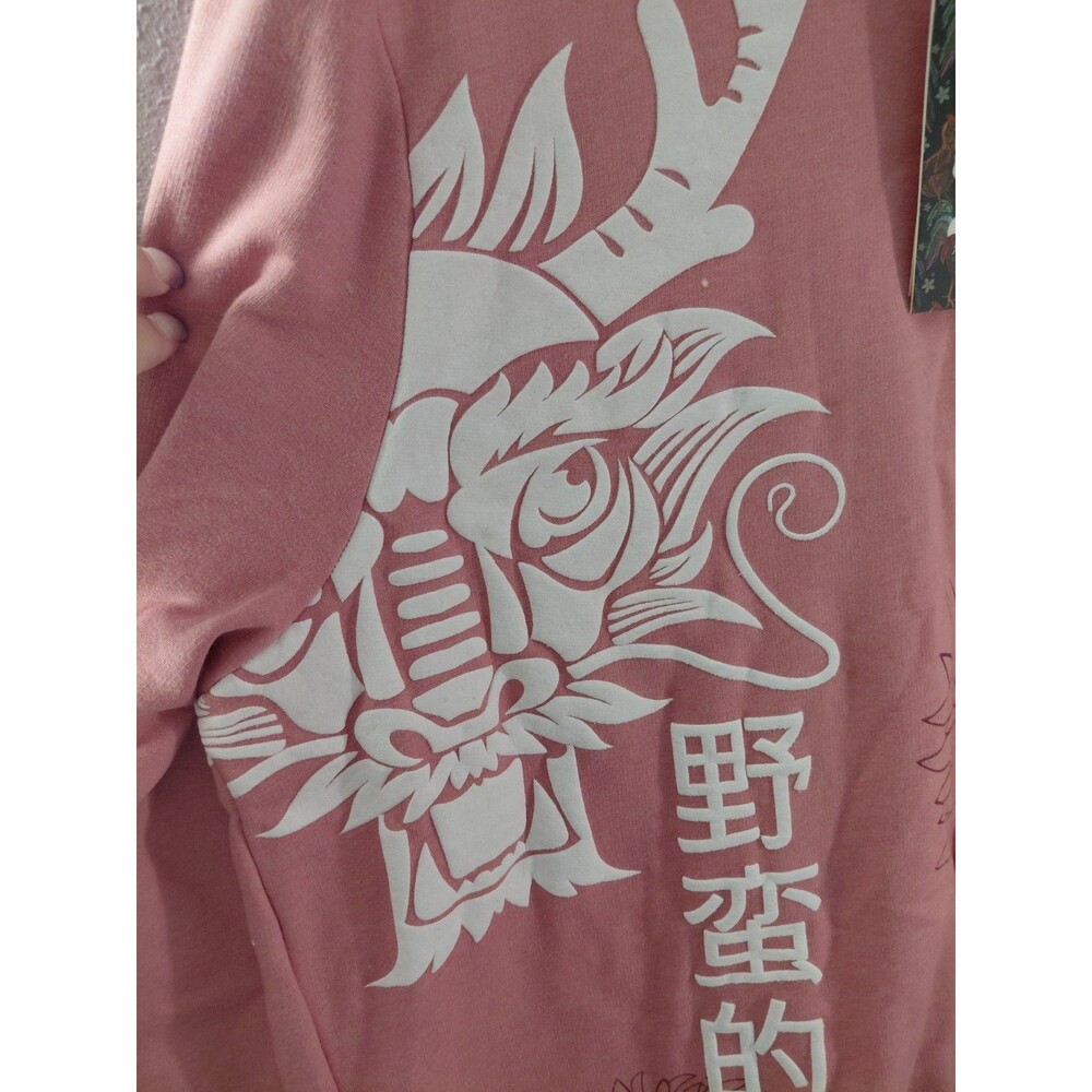 NWT BLIND ROOSTER Asian Ruthless Dragon Sweatshirt Dusty Pink Size Large - Picture 2 of 9